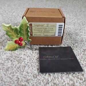 Longaberger 2010 Collectors Club Eschman Meadows Holly‎ Leaf Pottery Ornament